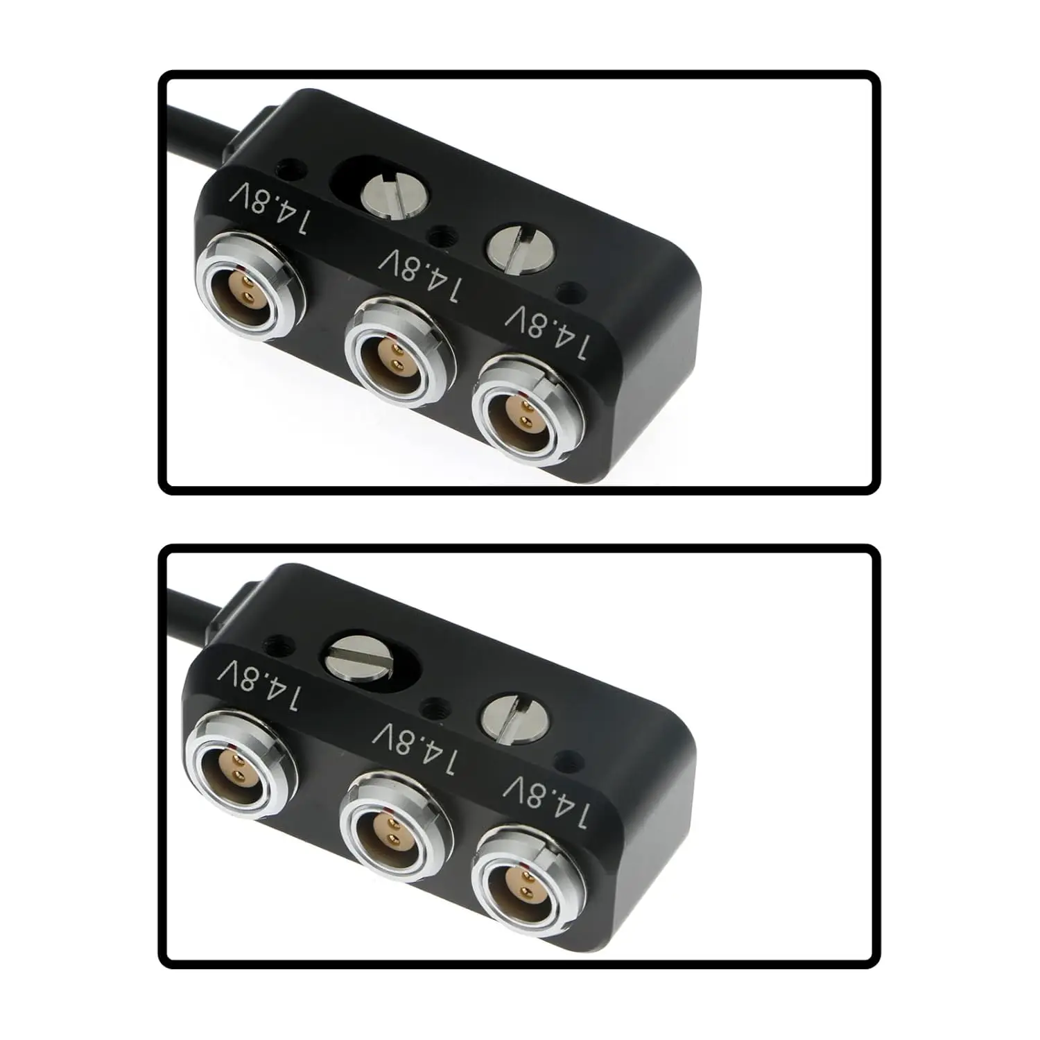 Alvin's Cables 1 to 3 Power Splitter Box Rotatable Right Angle 2 Pin Male to 3×2 Pin Female Splitter Cable for ARRI RED Cameras