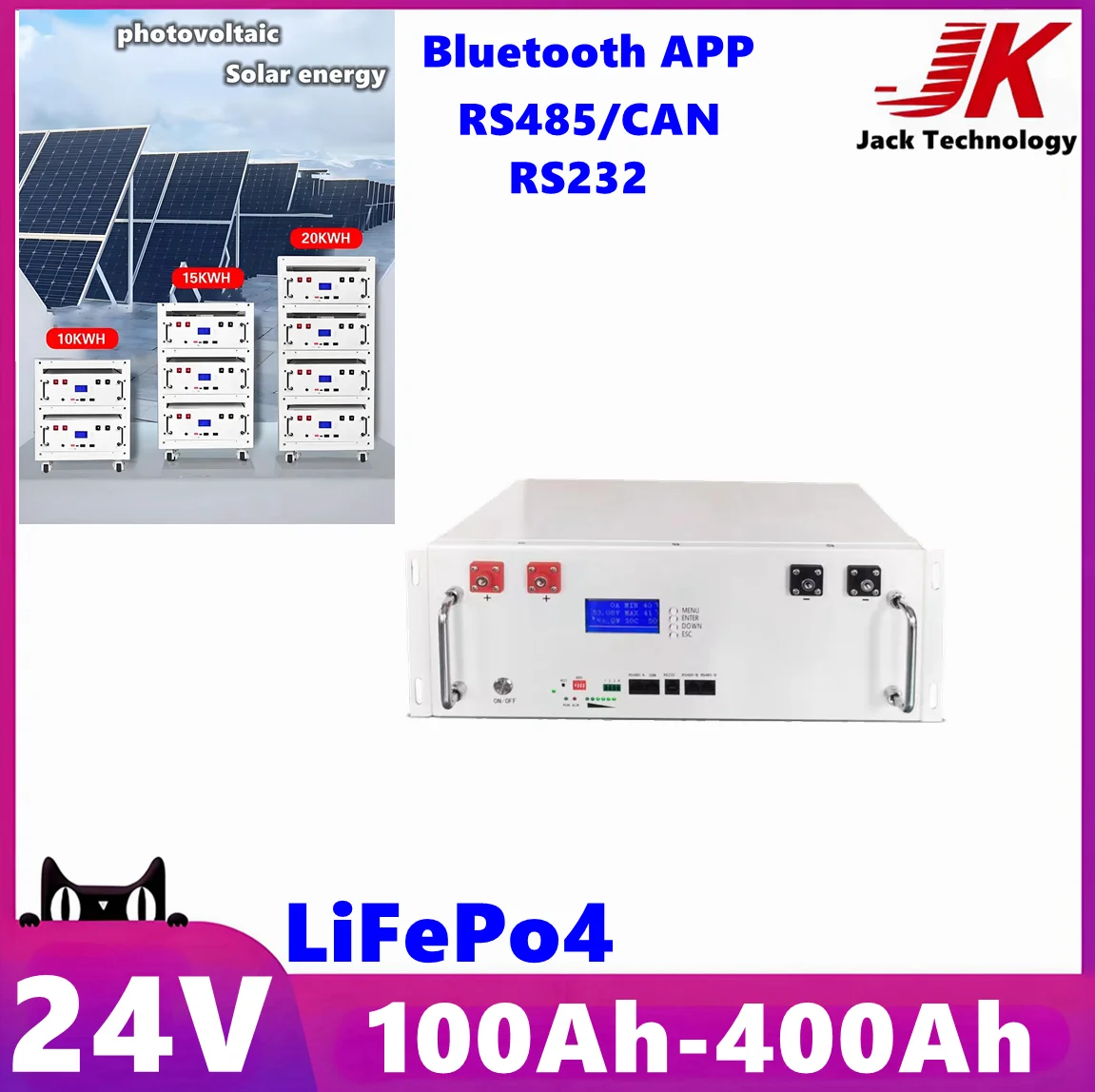 JK 6000+Cycles 2KW 3KW 5KW 24V 100Ah 150Ah 200Ah 300Ah 400Ah Lifepo4 Battery for PV Household Base Station,Solar energy Inverter