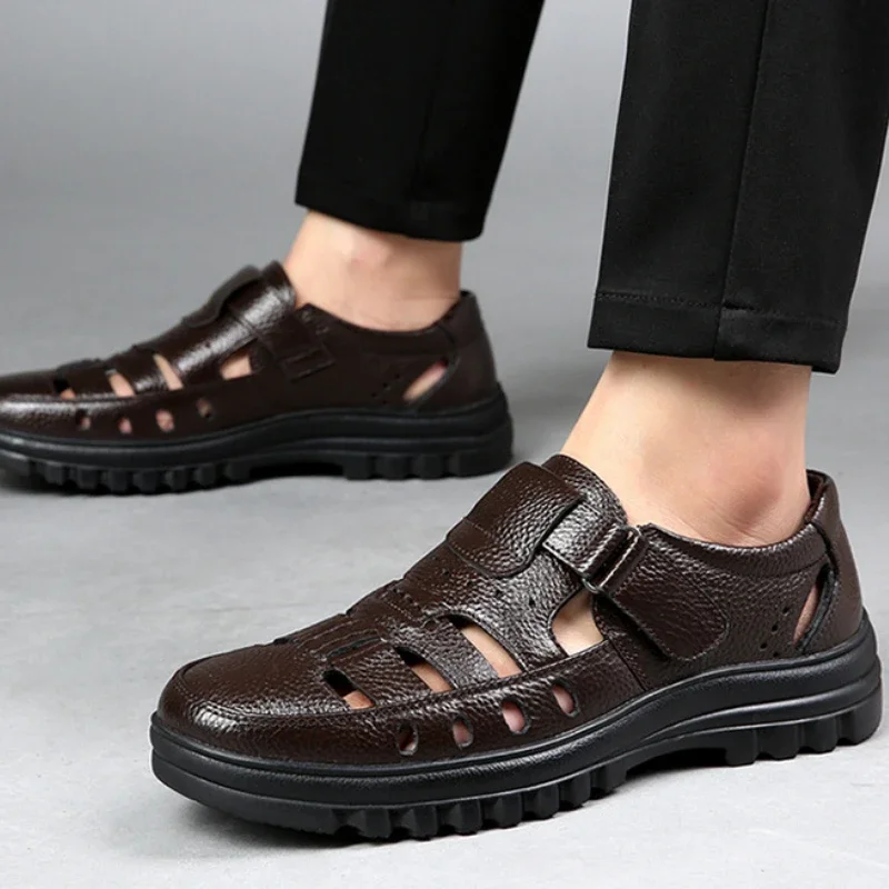 

Luxury Men's Sandals Summer New Hollow Out Leather Shoes for Men Breathable Casual Shoes Fashion High Quality Men Sandalias 2025