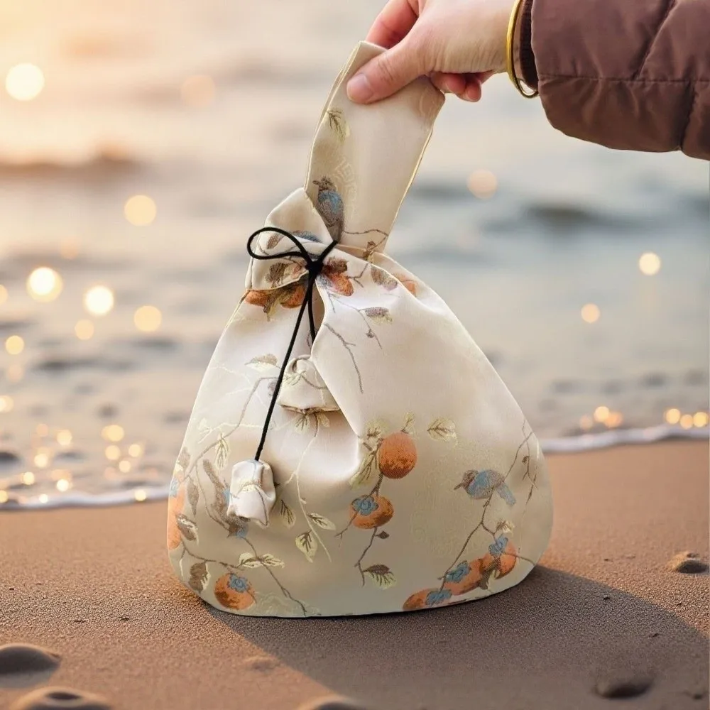 Portable Lightweight New Chinese Style Handbag Elegant Look Soft Texture Tassel Knot Wrist Bag Multifunctional