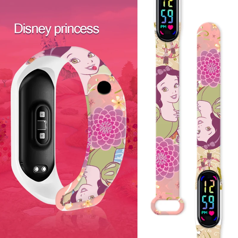 

Disney Princess Series Electronic Display Watch Two Colors Available Replaceable Wristband LED Screen Display for Girl's Gifts