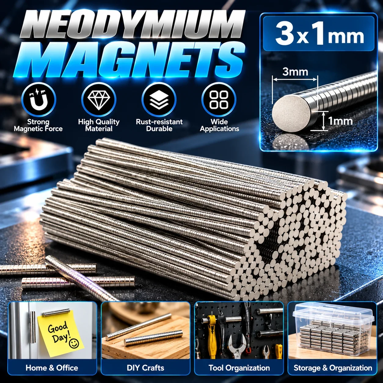 3x1mm Round Super Strong Neodymium Magnet N35 Powerful Magnetic NdfeB Permanent Refrigerator Magnet imanes DIY
