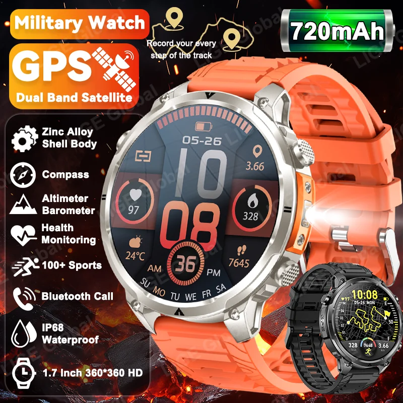 LIGE 2026 New GPS Smartwatch Man 720mAh Battery IP68 Waterproof Bluetooth Call 1.7