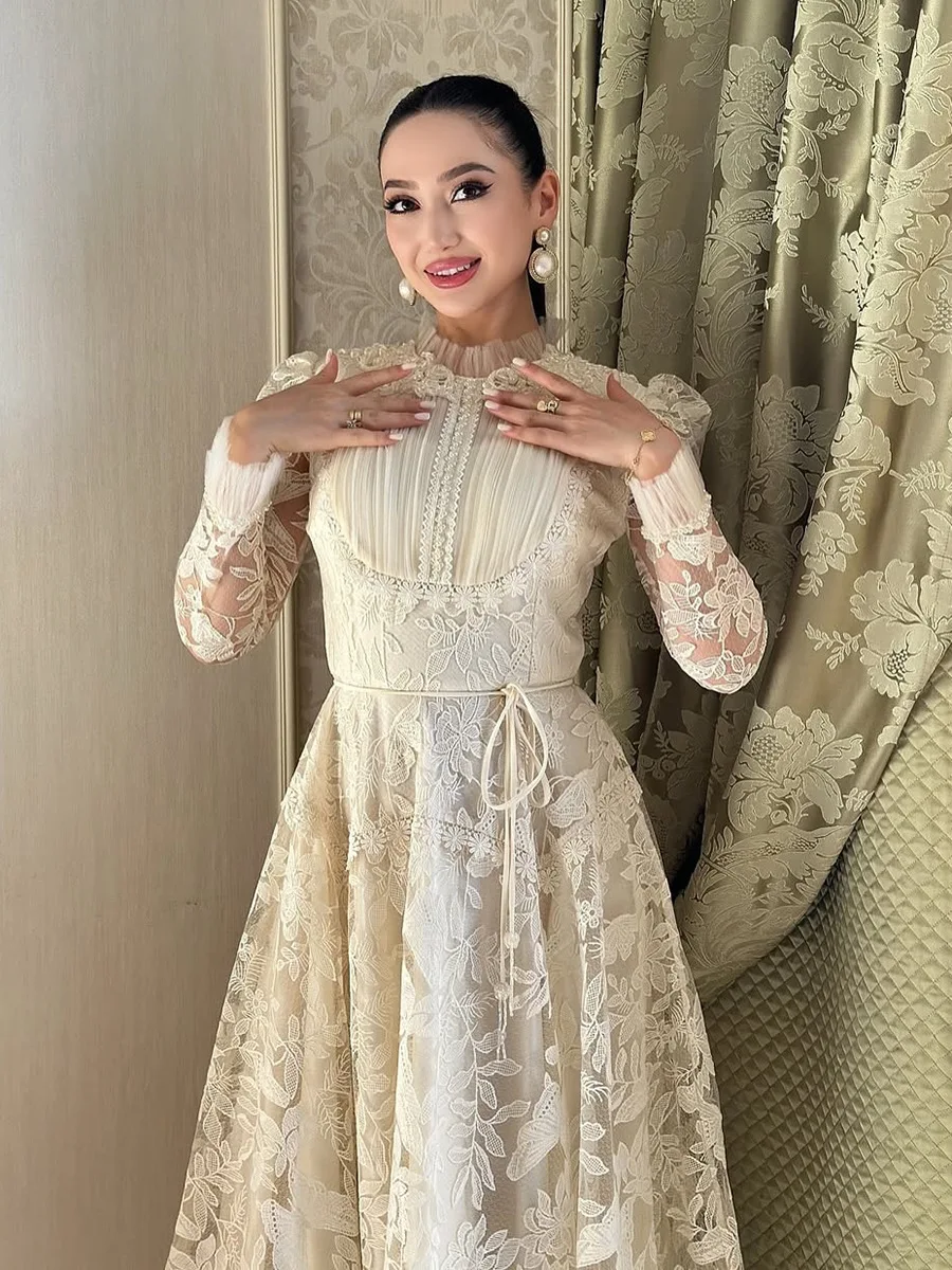 フレンチスタイル高級ドレス2025水溶性刺繍レースクラシックエレガントパーティープロムドレス