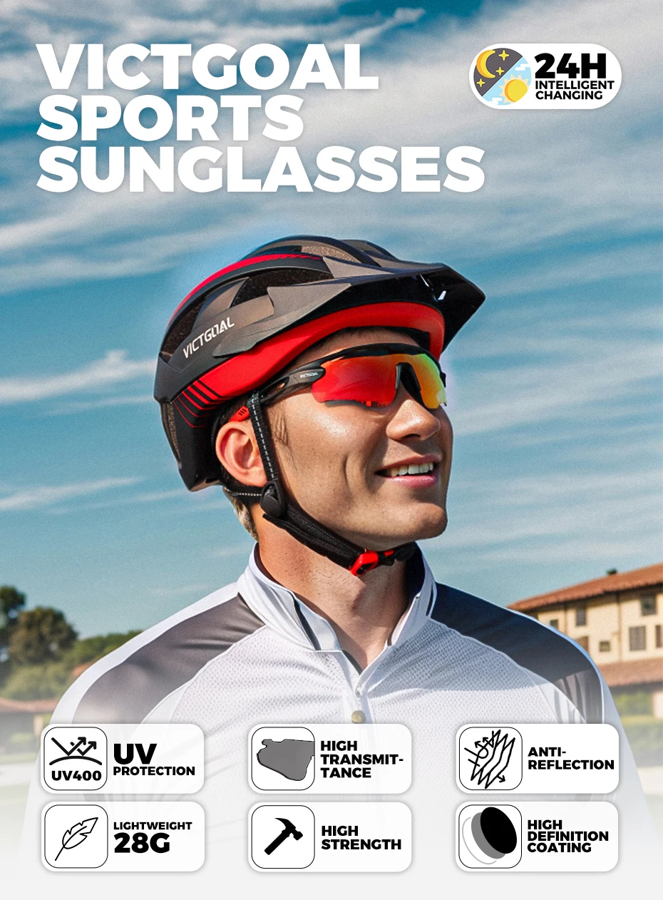 VICTGOAL Photochrome Fahrrad Sonnenbrille für Männer Frauen Sportbrille UV400 Schutz Fahrrad Brille MTB Rennrad Brille – Detail 1