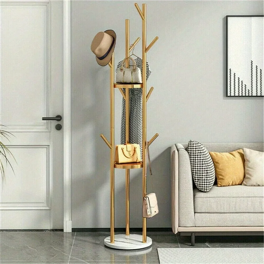 Modern Marble Coat Rack Stand Gold Hat Clothes Hanger Hall Tree f Jackets Scarve