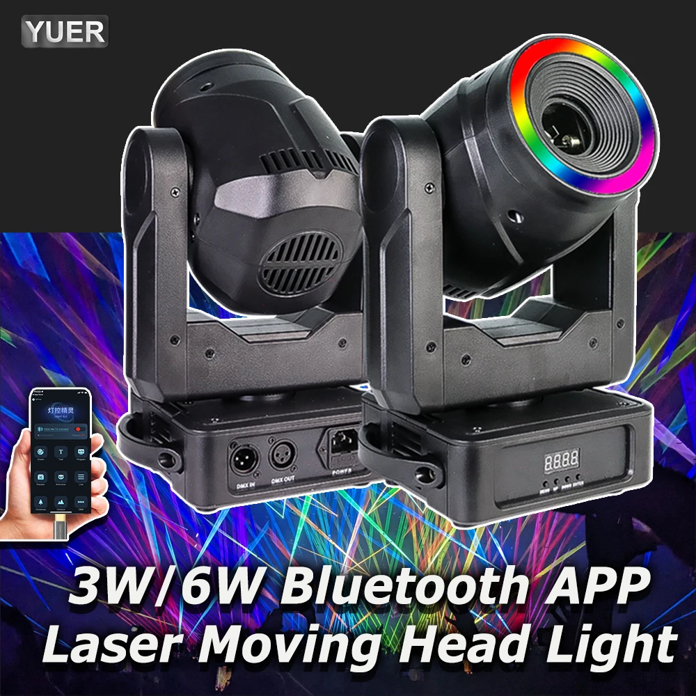 

3W 6W RGB лазерный движущийся головной свет Bluetooth Android Ios управление через приложение для домашней музыки, вечеринки, клуба, бара, проектор, сканер луча DMX512