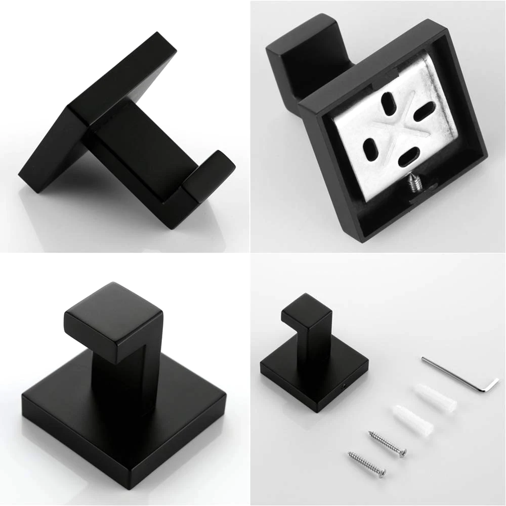 Confezione da 2 ganci per asciugamani neri opachi bagno in acciaio inossidabile vestiti antiruggine appendiabiti appendiabiti da parete quadrato wc cucina