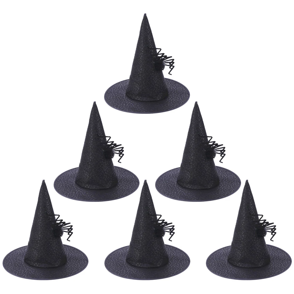 6 Pcs Big Spider Witch Hat Cosplay Costume Decor Halloween Party Wide Brim Soft Decorative