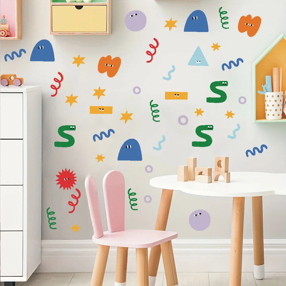 Colorful Doodle Fabric Wall Sticker  Fun Abstract Pattern Spots Wall Decals Playroom Wall Decor