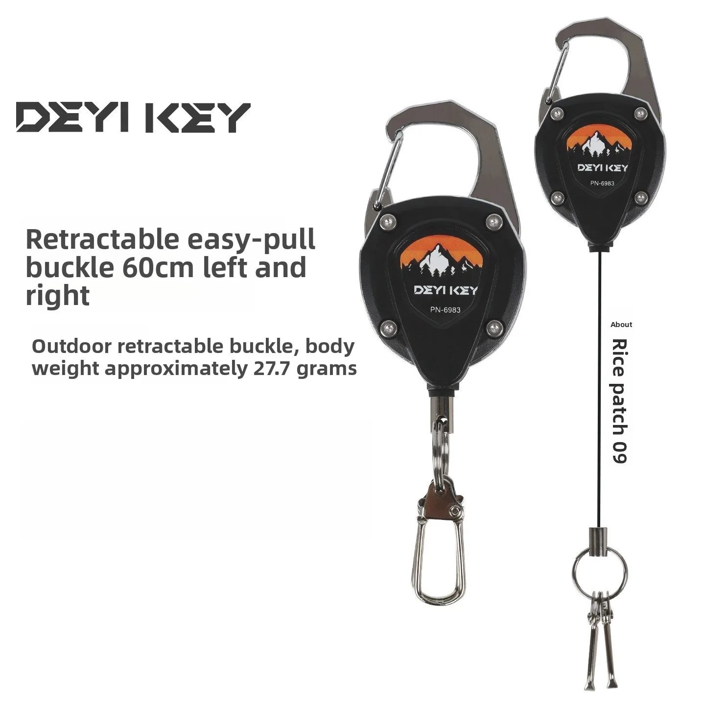 

Retractable Keychain Heavy Duty Anti-Lost Carabiner Key Reel 60cm Steel Cord for Outdoor Fishing Camping Tool Holder