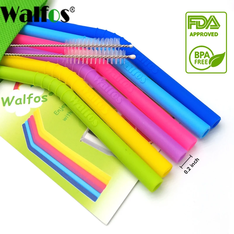 WALFOS 6 Pieces / Lot Reusable Silicone Drink Straws- Flexible Drinking Straws for 20 & 30 oz  Tumblers Mug or Smoothies