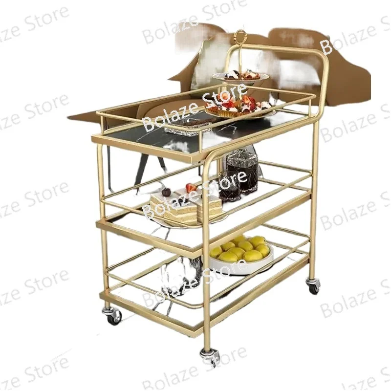 Serving Rack Dining Cart Trolley Commercial Restaurant Mobile Nordic Hotel Wine Truck Birthday Trolley Gold Iron Art Furniture