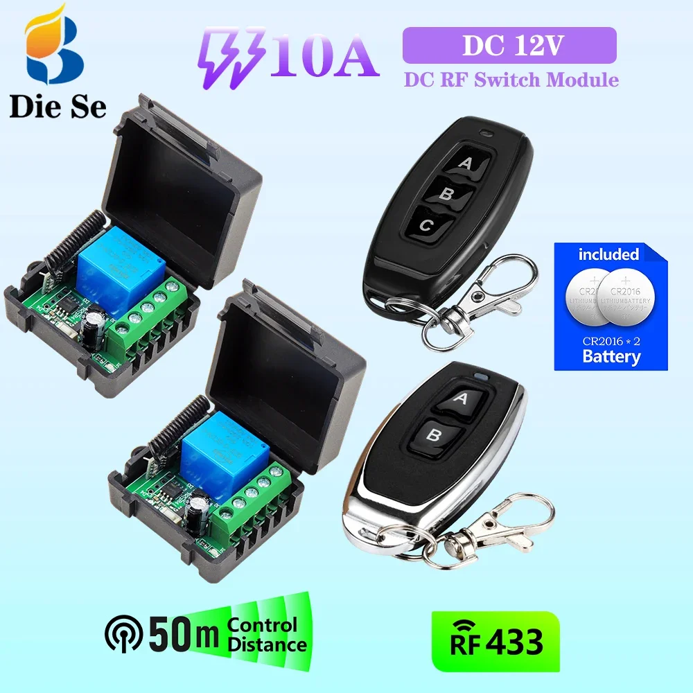 

RF 433MHz Remote Control Wireless Universal Switch DC 12V 1CH 10A Relay Receiver and 2CH 3CH Transmitter for Light Car Lock