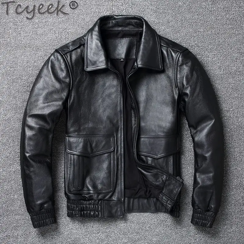 Real Leather Jacket Men Pure Cowhide Coat Spring Men's Flight Suit Lapel Jacket Chaquetas Hombre Large Size Pilot Leather Jacket