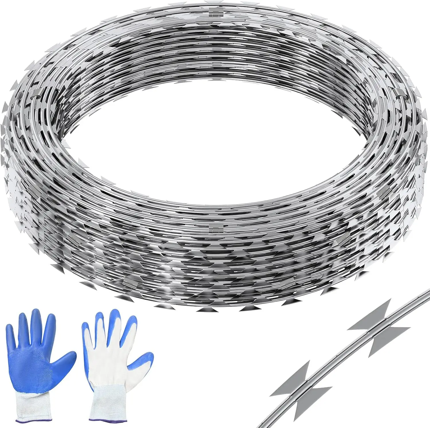 Razor Wires, 147 ft Razor Barbed Wire,3 Rolls Razor Wire Fencing Fence, Double Spiral Ribbon Barbed Wire Galvanized