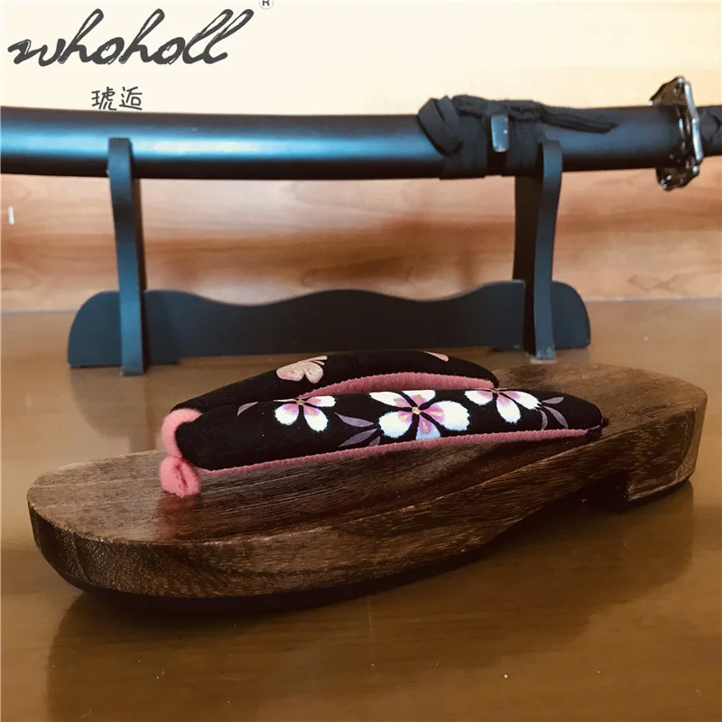 Whoholl mulher flip-flops japonês geta tamancos sapatos para mulher verão chinelos slides japonês gueixa cosplay sapatos