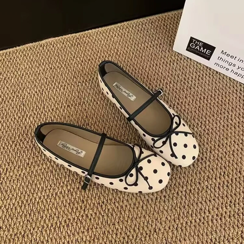Spring Fashion Bow Designer Flat Shoes Polka Dot French Low-Cut Mary Jane Shoes Elegant Dress Party Women's Flat Shoes Selling view 2