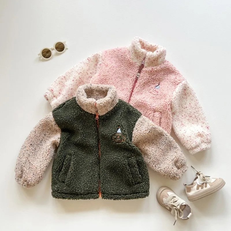 Fashion Baby Girl Boy Lamb Wool Coat Infant Toddler Child New Color Block Thick Jacket Spring Autumn Winter Baby Clothes 18M-10Y