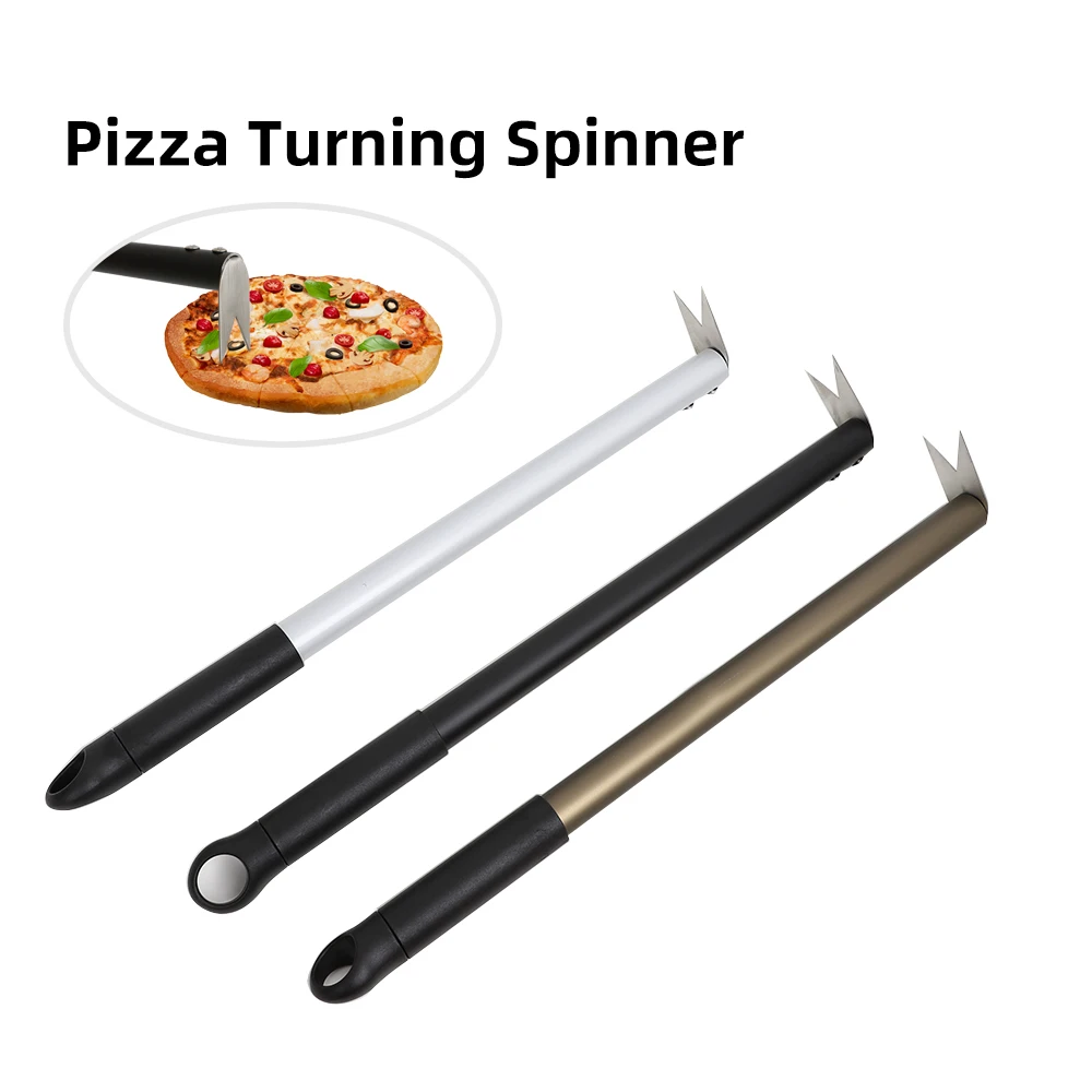 Long Handle Pizza Spinner Turning Tools  Shovel Peel Kitchen Utensils Aluminum Alloy Pizza BBQ Tool Turner for Turning Fork