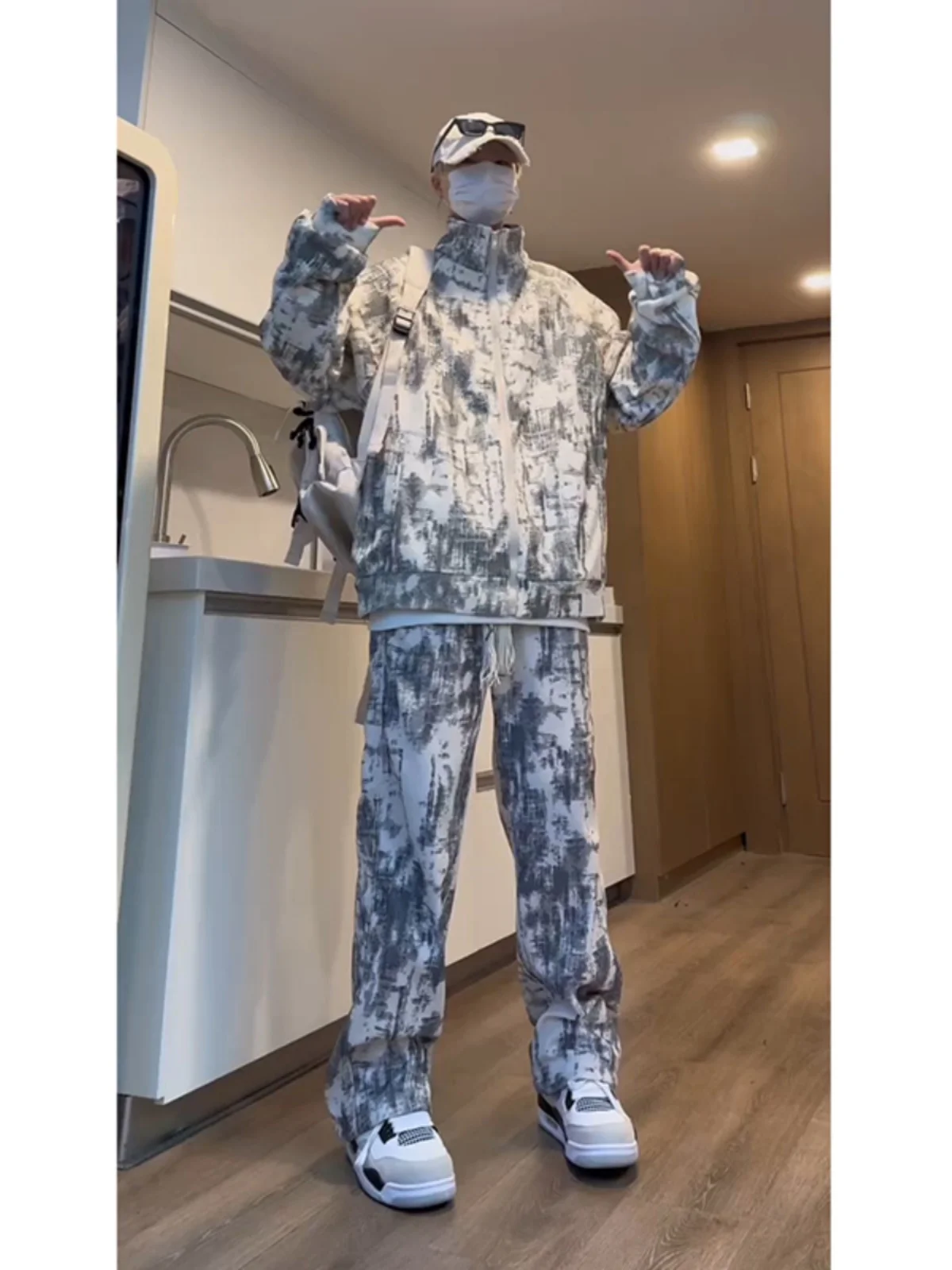 

American Retro Tie Dye Jaet Pants Set Thiened Fce Casual Straight Leg Pants Men's Autumn Winter Leisure Sportswear