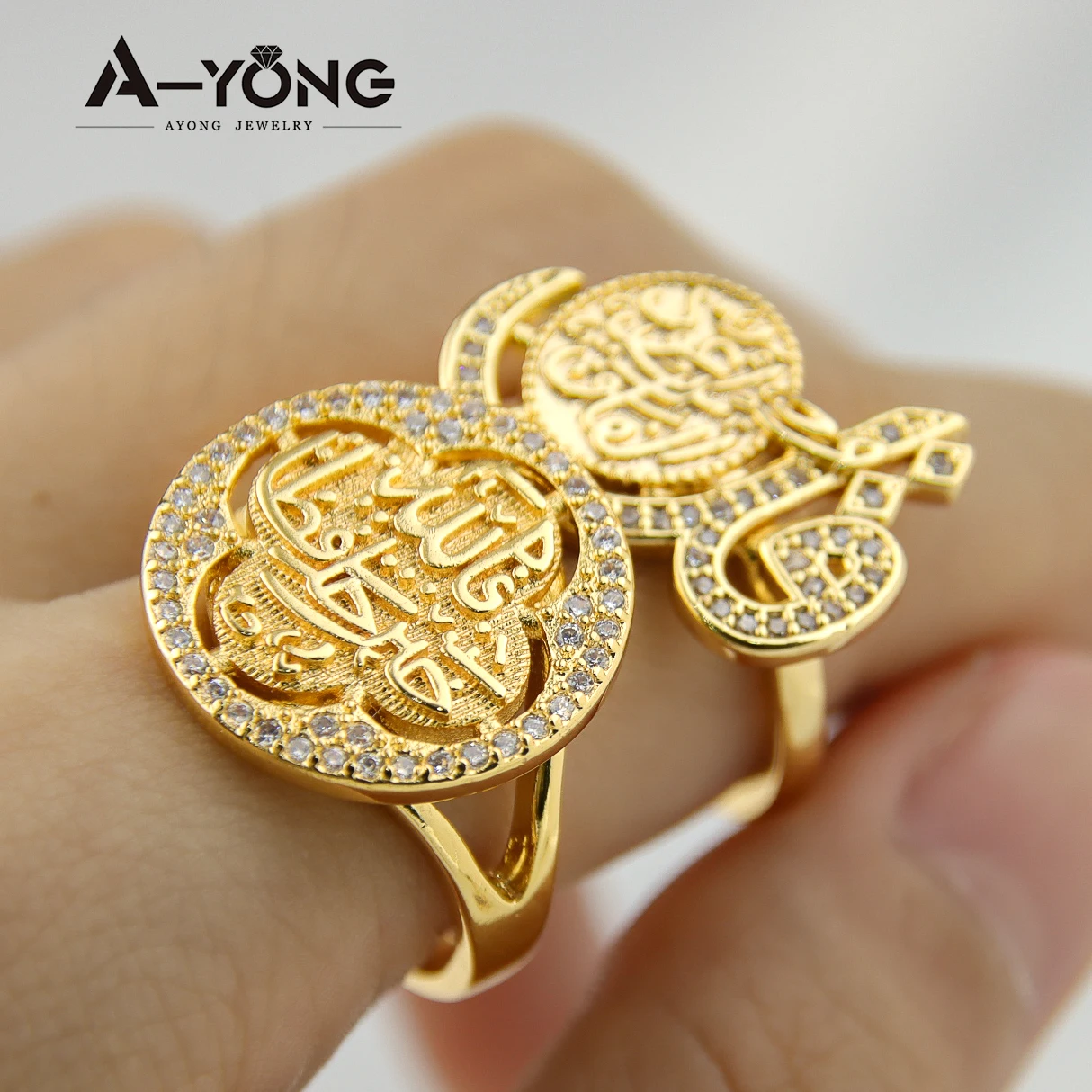 AYONG Arab Elegant Gold Rings 21k Gold Plated Cubic Zirconia Italian Dubai Women Wedding Party Gift Accessories