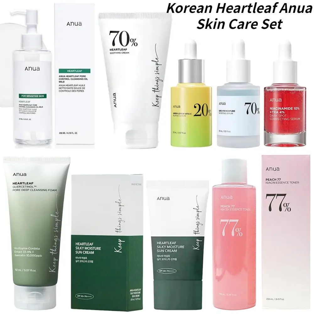 Korean Heartleaf Anua Cleanser/Toner/Serum/Sunscreen/Cleansing Oil/Essence/Cream Anti-aging Moisturizing Facial Skin Care Set