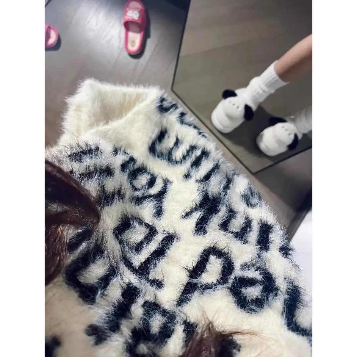 

Loose ex American Letter Sweater Couple Knitted irt Casual Winter Faion Street Sle Polyester Fiber Soft Sweater