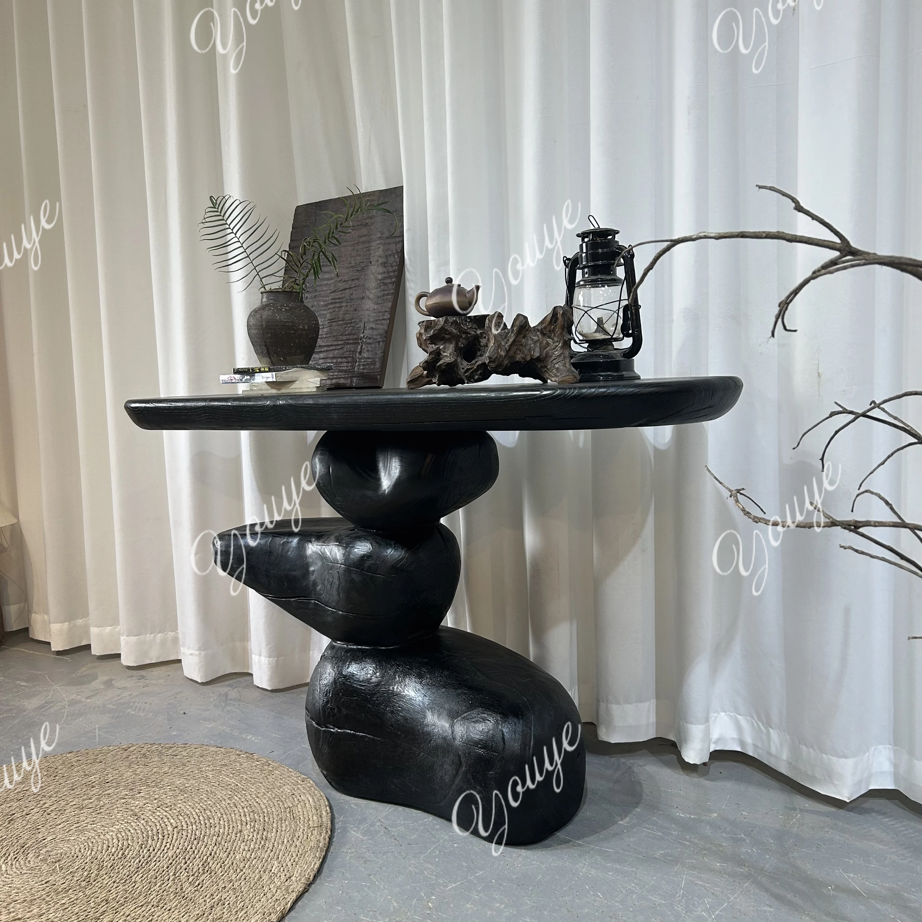 Entry entrance table Solid wood against the wall End view table Homestay Zhongtang designer cobblestone partition desk