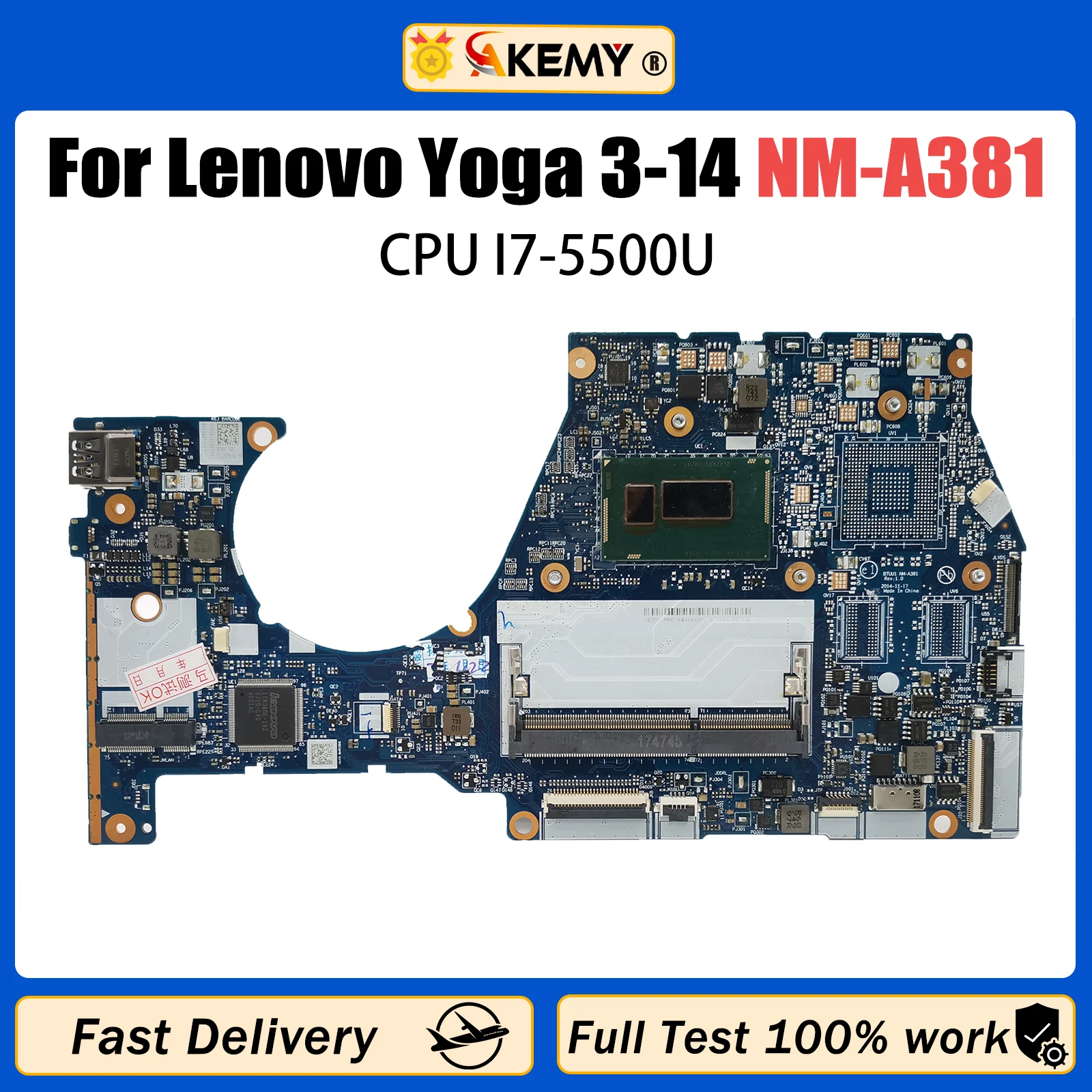 AKEMY NM-A381 For Lenovo YOGA3 14 YOGA 3-14 Laptop Motherboard With I7-5500U CPU FRU 5B20H35602 5B20H35614