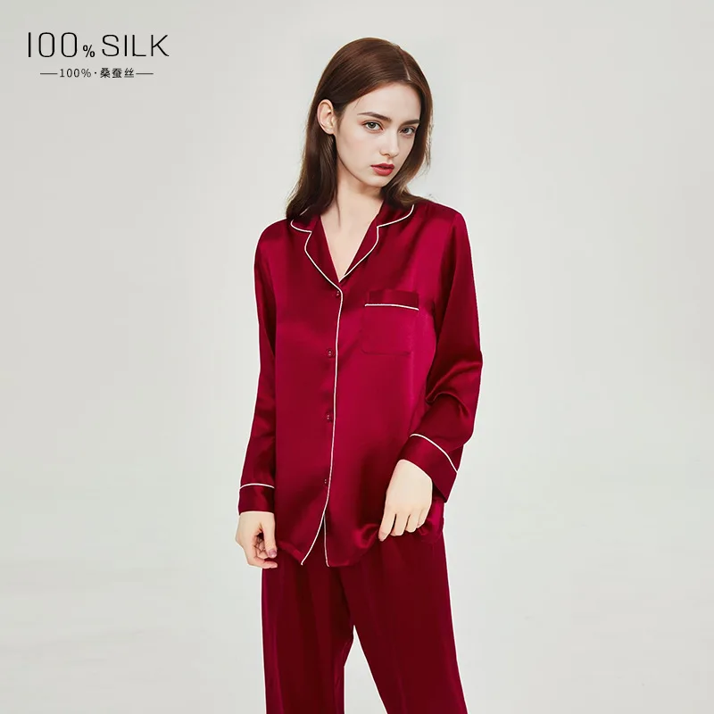 2025 New Summer Style Silk Pajamas Set for Women, Long Sleeves and Long Pants, 100% Mulberry Silk, Light Luxury Loungewear Set