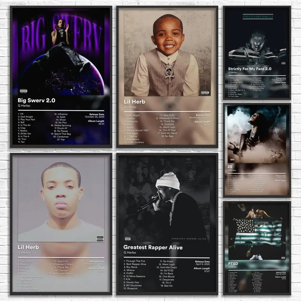 Póster del álbum del rapero G-G Herbo, arte de pared versátil HD a prueba de agua, decoración autoadhesiva para cualquier espacio, regalo ideal