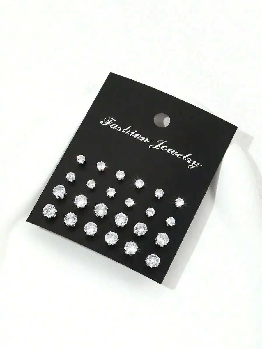 

24pcs Minimalist Punk Geometric Zirconia Stud Earrings For Adults