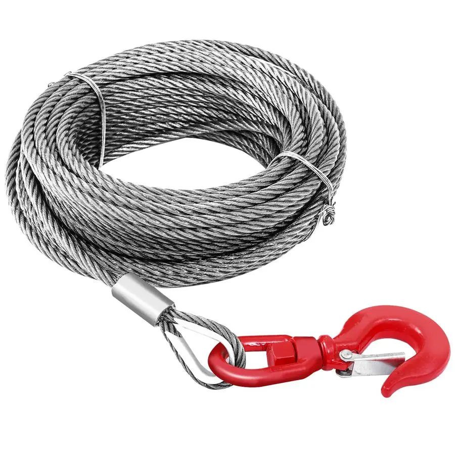 

Трос для лебедки, стальной канат 3/8 x 100 с поворотным крюком, прочность на разрыв 17637 фунтов, стальной буксировочный трос 6x19 для эвакуатора, C