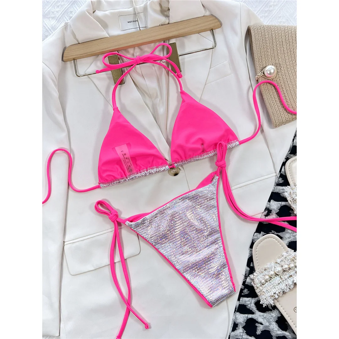 Frecher, glänzender, funkelnder Bikini mit Pailletten, Damen-Badeanzug, zweiteiliges Bikini-Set, Badebekleidung, Badeanzug für Damen, V3861B – Detail 19