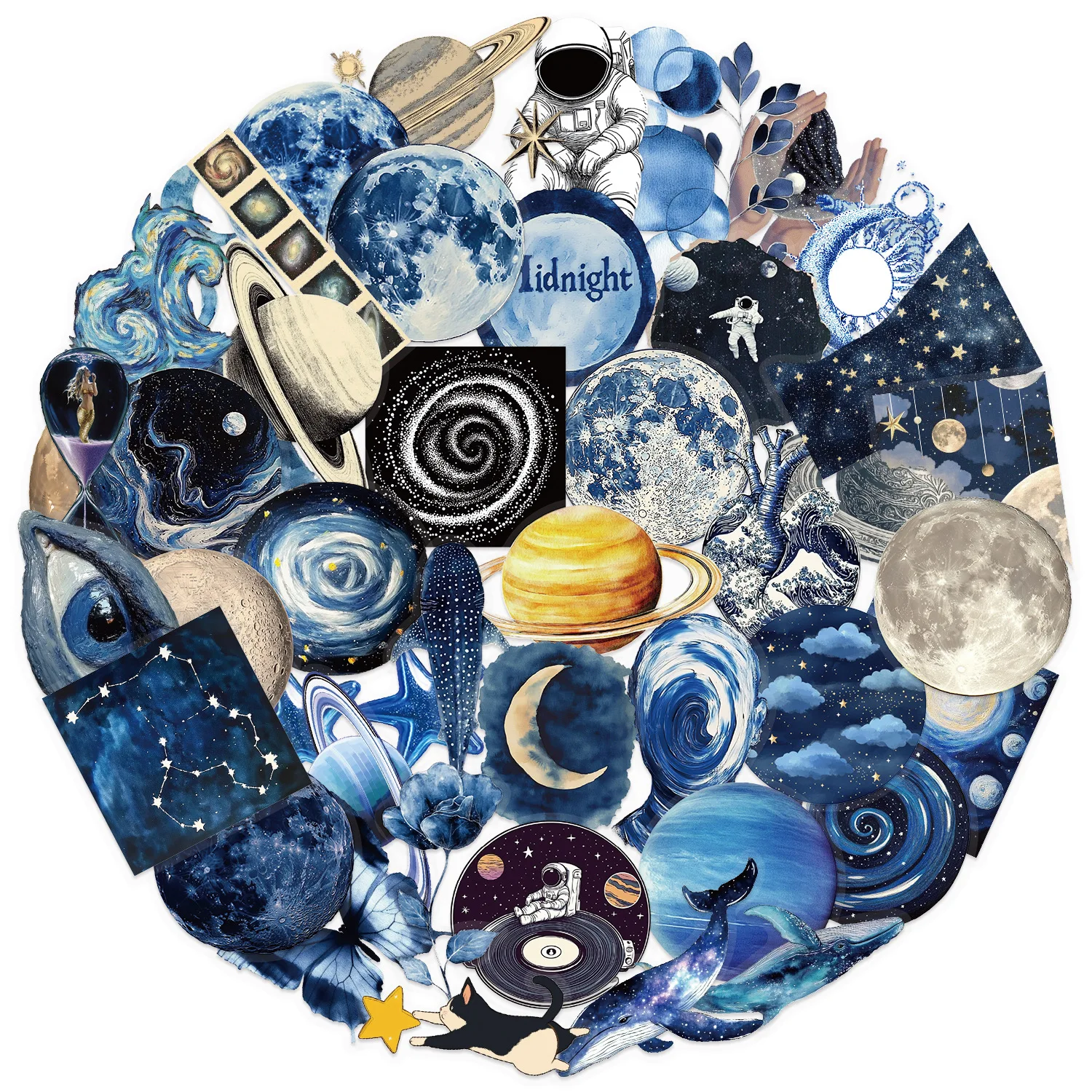 10/50PCS Transparent Blue Cosmos Galaxy Graffiti Stickers Aesthetic PET DIY Toys for Bottle Scrapbook Travel Bag Aesthetic Decal