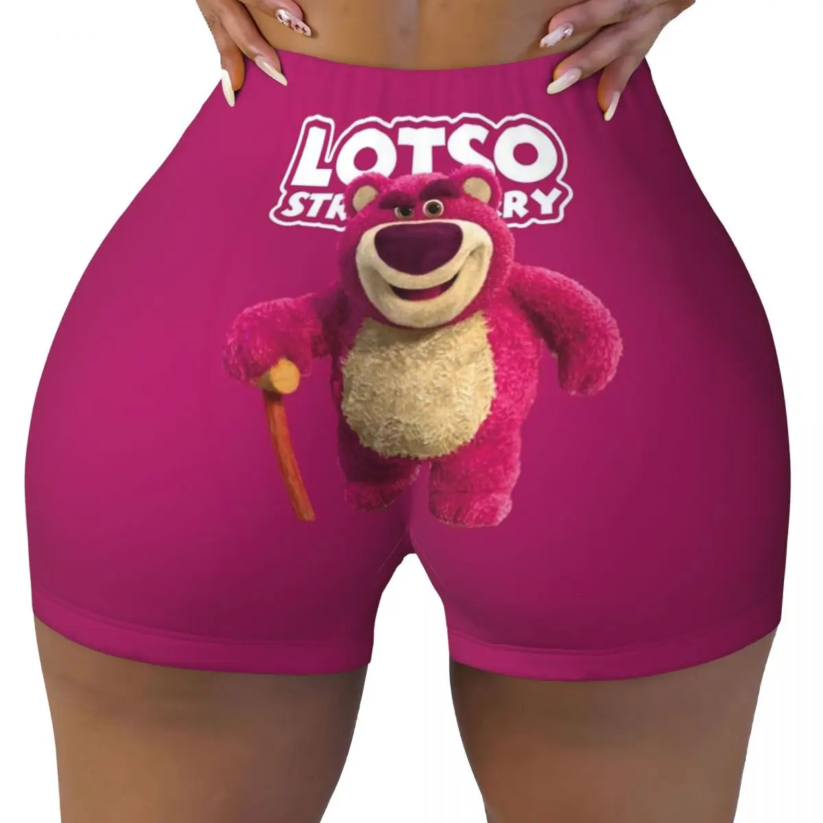 Custom Strawberry Bear Anime Cartoon Running Volleyball Gym Shorts Women's Athletic Workout Yoga Shorts