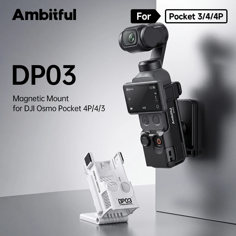 Support magnétique Ambitful DP03 compatible avec les étuis rigides DJI Pocket 3/4/4 Pro, support à dégagement rapide pour caméra d'action avec griffe porte-accessoire