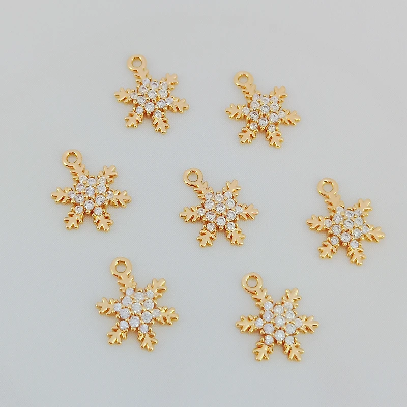 

Натуральное золото 14 карат, циркон, кулон в виде снежинки, браслет с шестиугольной звездой, кулон, аксессуар ручной работы своими руками, 10 мм