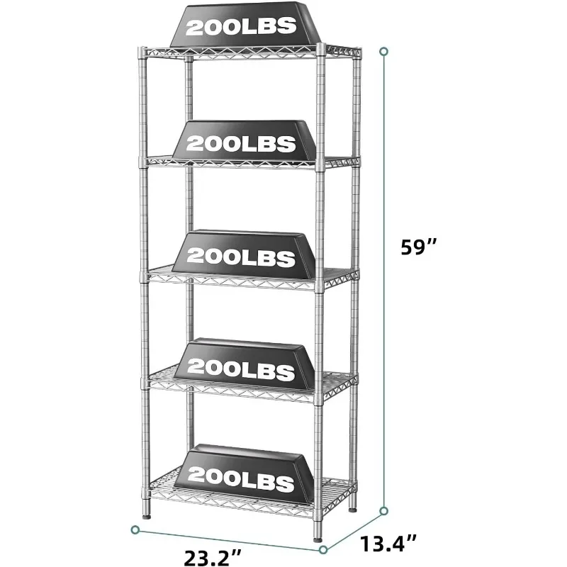 

5 Tier Storage Garage Wire Shelves Pantry Metal for Pantry Closet Kitchen Shelving Units Heavy Duty
