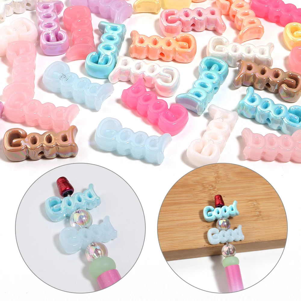 20pcs/lot Good Letter Word Acrylic Beads UV Plated Large Hole Word Charms For DIY Bracelet Necklace Jewelry Making Accessories