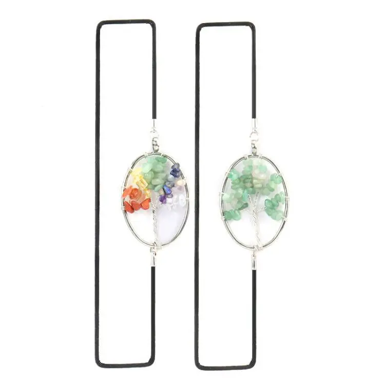 

Colorful Reiki Healthy Mineral Crystal Bookmark Oval Wire Wrap Gravel Tree Of Life Stretch Bookmark Silver For Women Men Gift