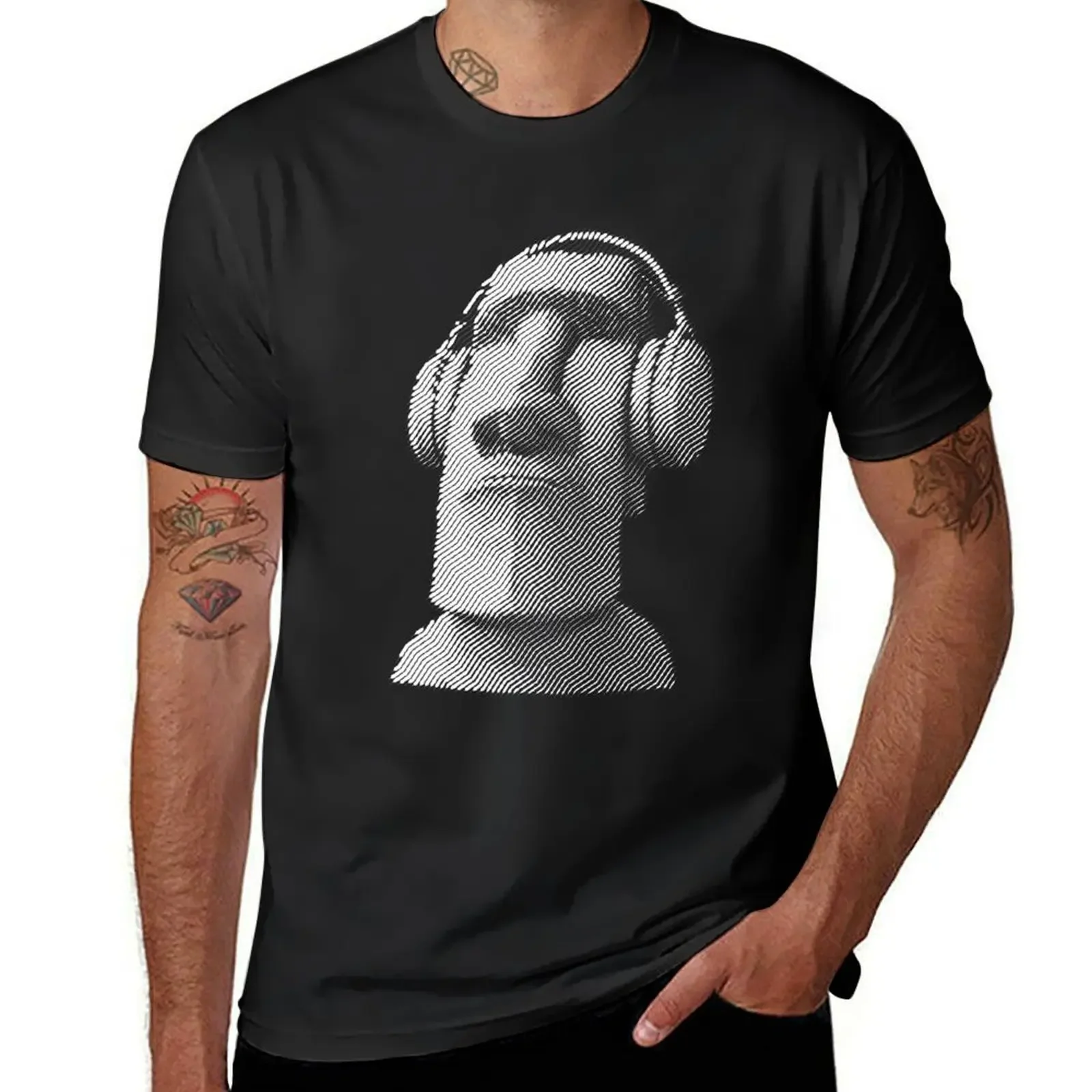 

Moai wearing headphones T-Shirt new edition tees Blouse blacks mens vintage t shirts