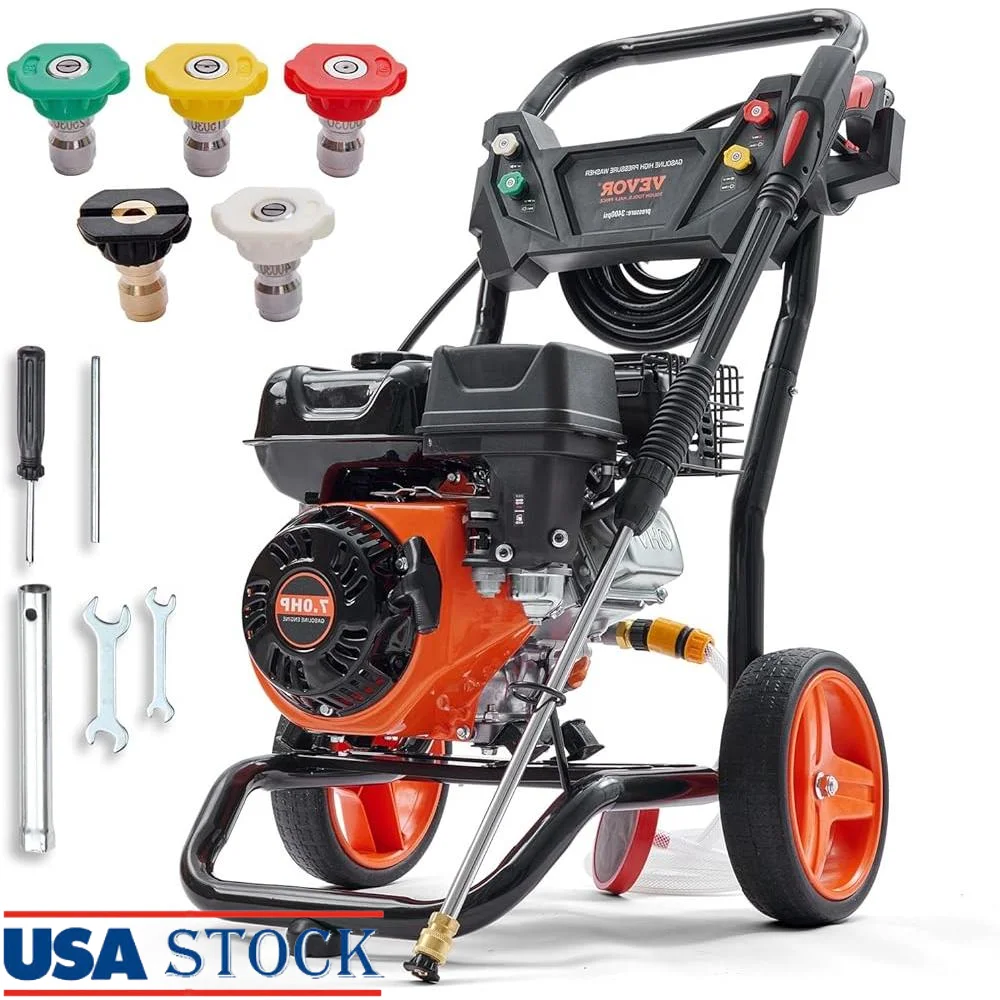 

Gas Powered Pressure Washer 3400 PSI 26ft Hose 2.6 GPM 5 Quick Connect Nozzles Copper Pump Easy Start Portable Cleaning Tool