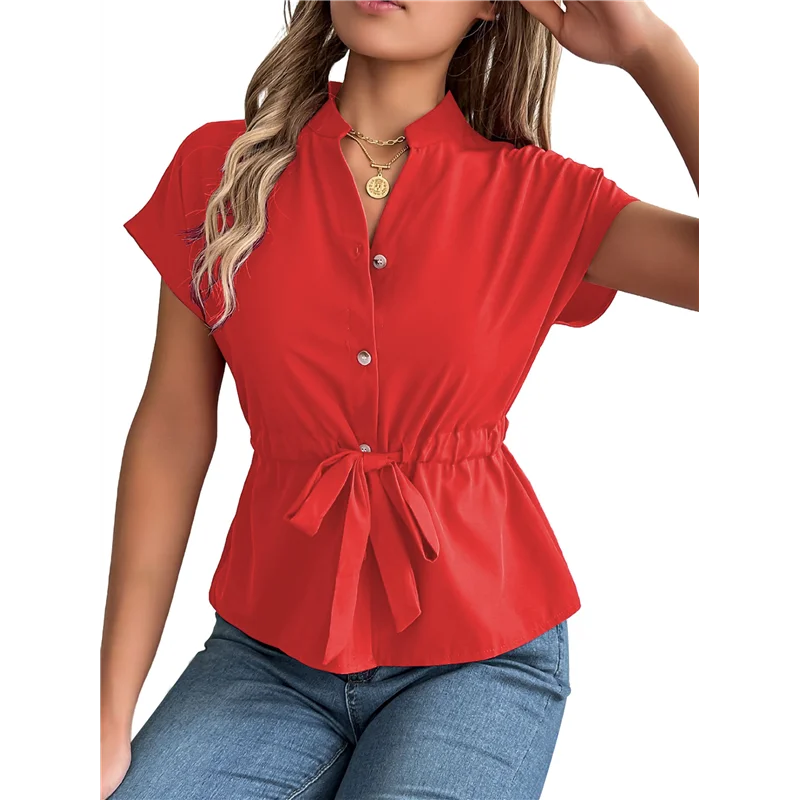 

ABRT-Womens Button Down Blouses Casual Summer Tops Dressy Chiffon Work Shirts