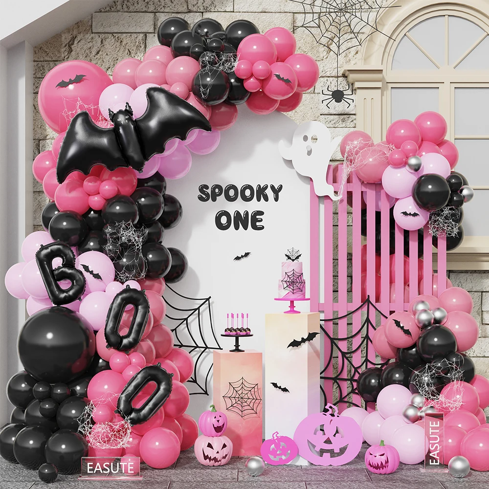 

Halloween Bat Balloon Garland Arch Kit 3D BOO Foil Balloon Black Pink Latex Balloons Halloween Theme Party Horror Decor Supplies