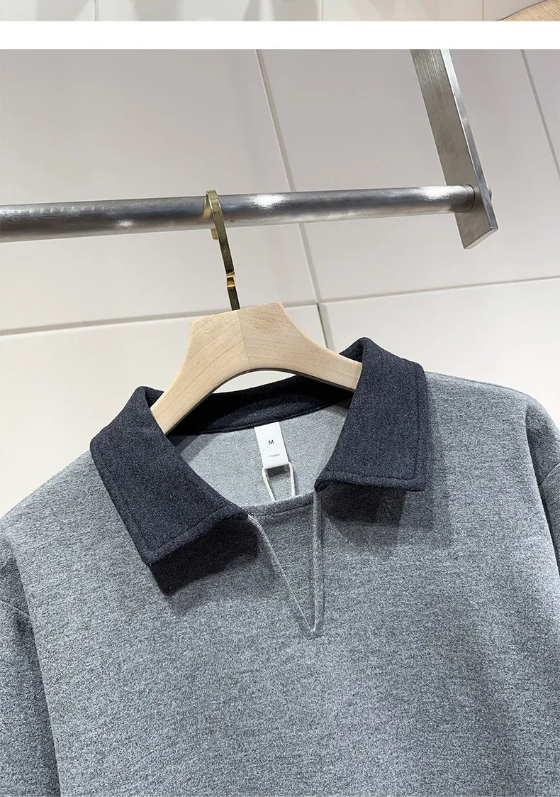 Men Splice Collar Loose Casual Pullover Sweatshirts Autumn Winter Streetwear Vintage Fashion Hoodies Sweatshirts Coat Tops