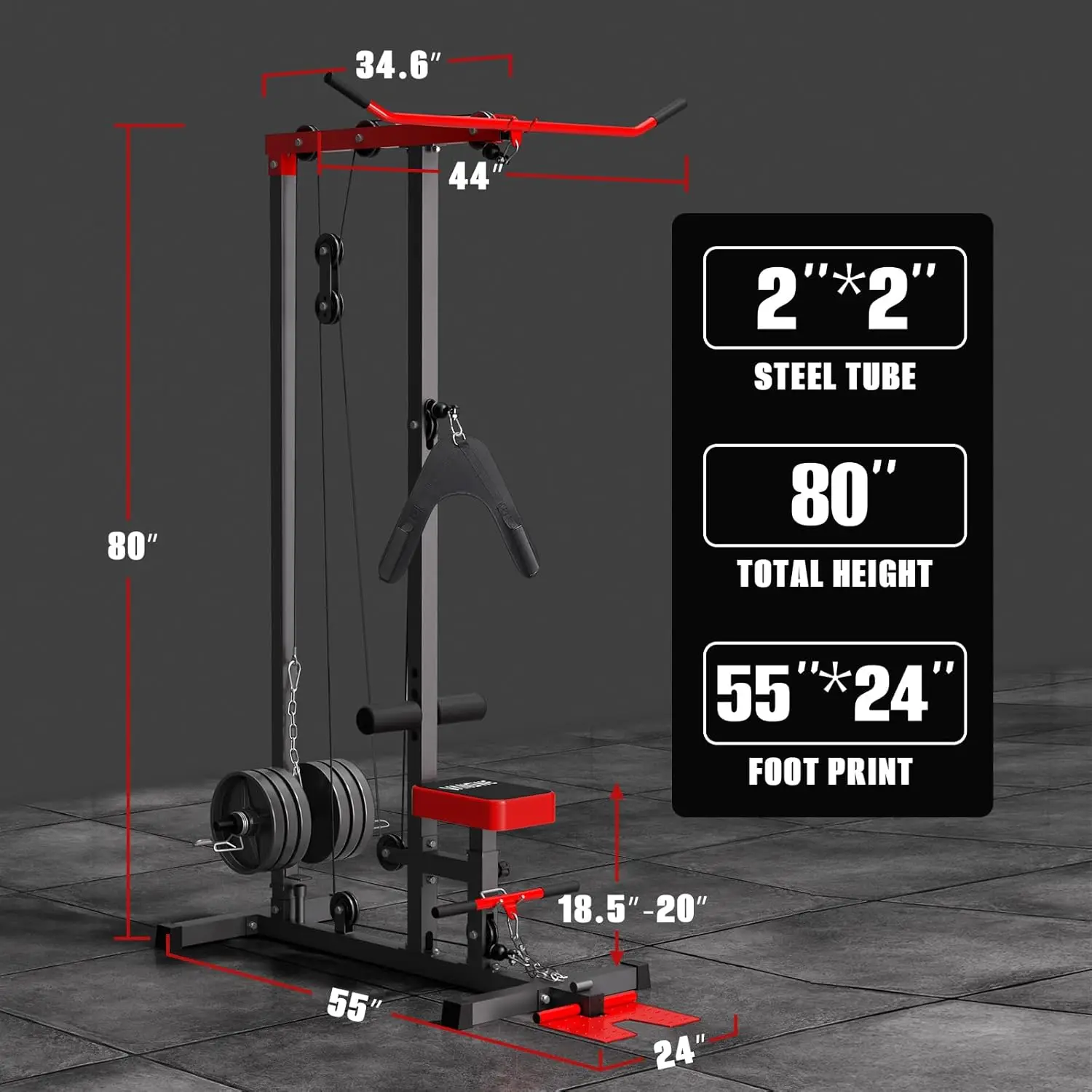 Pull Down Machine Low Row Cable Pull Down Machine with Removable Flip-up Foot Plate