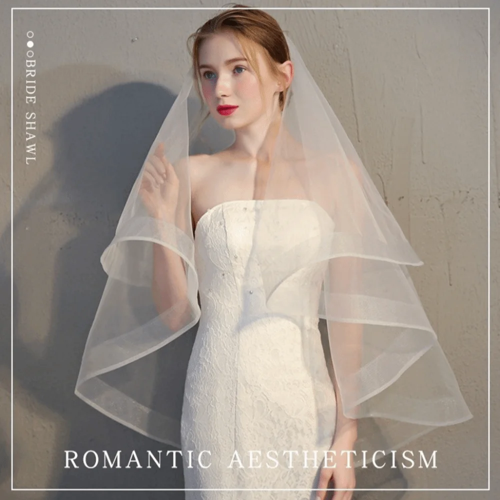 Elegant Short Women Shawl Two Layers White Catholic Veil Lvory Wedding Veils Women