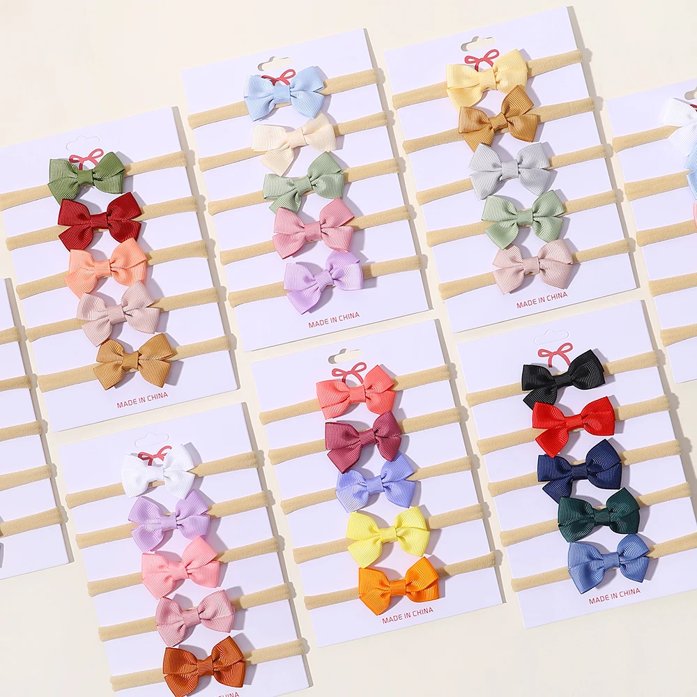 5pcs/set Mini Cute Ribbon Bows Headband for Girl Elastic Nylon Hairbands Newborn Sweet Headwear Baby Hair Accessories Wholesale